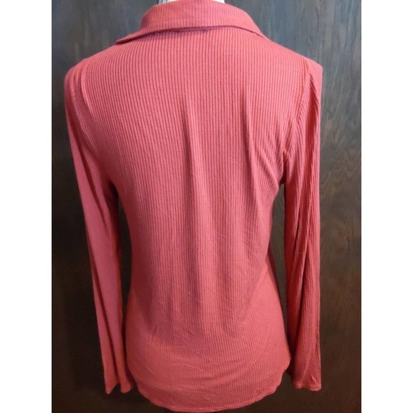 ANTHROPOLOGIE POSTMARK Size Small red ribbed button down knit top Fall Autumn - Picture 2 of 4